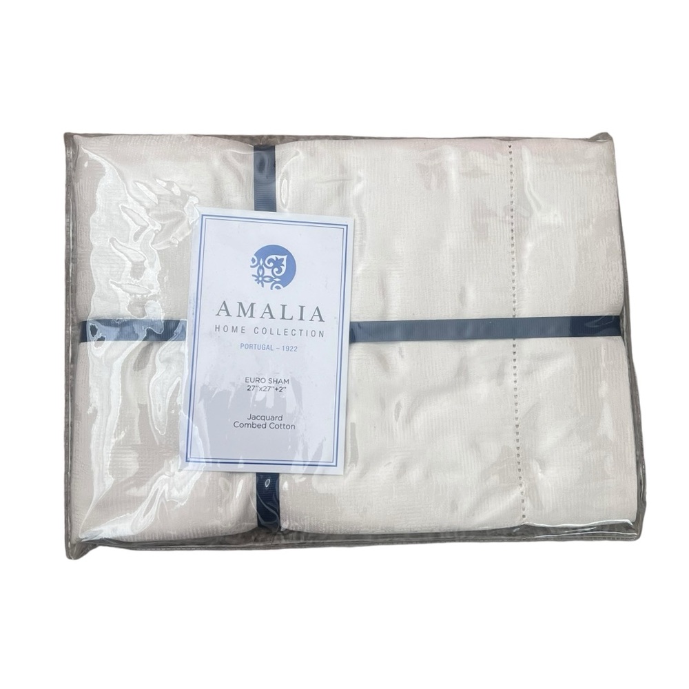 AMALIA HOME COLLECTION EURO SHAM RIVIERA 500TC‎ CREAM JACQUARD COMBED COTTON